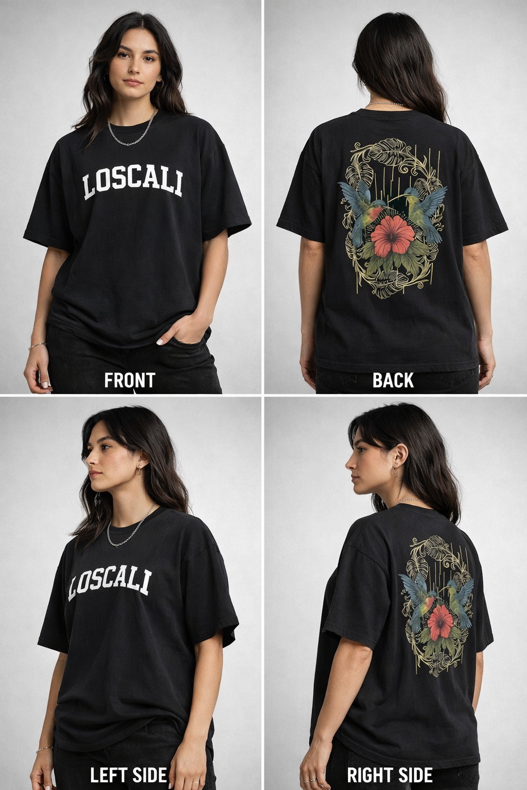 LOSCALI Hummingbird Oversized Tee - Vintage Black