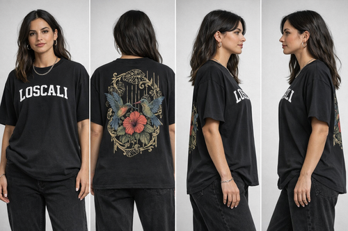 LOSCALI Hummingbird Oversized Tee - Vintage Black