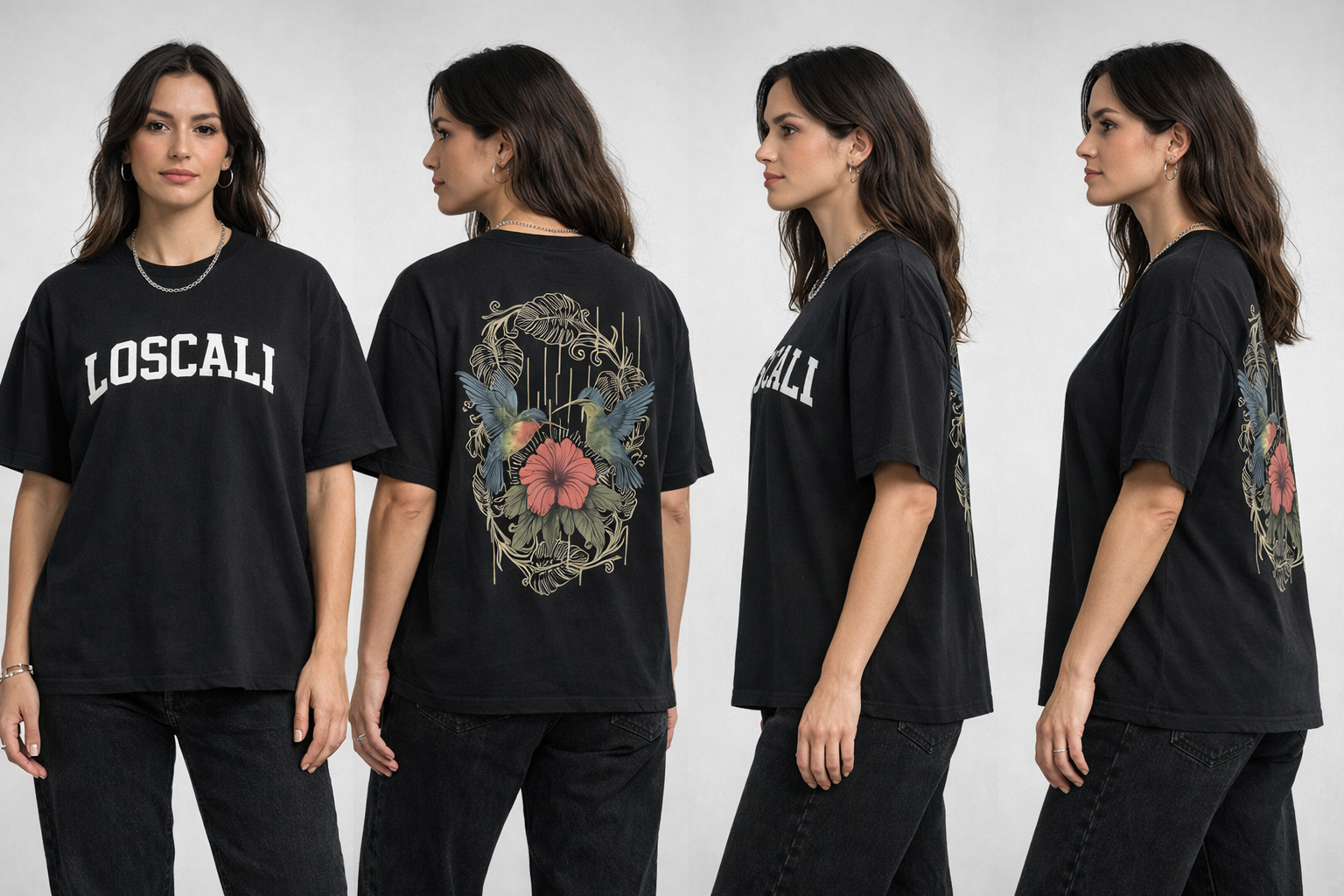 LOSCALI Hummingbird Oversized Tee - Vintage Black