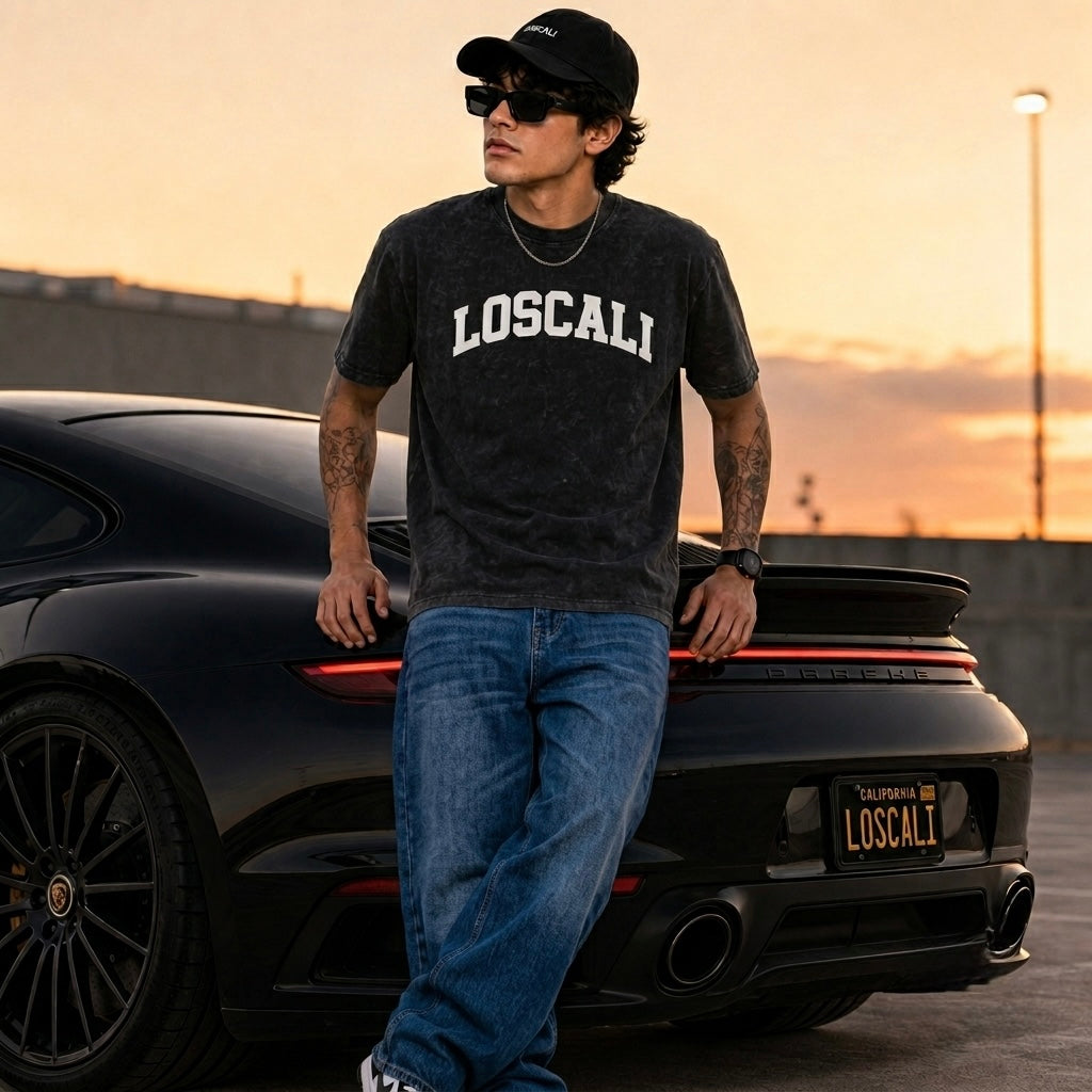 LOSCALI Vintage Washed Oversized Eagle Graphic T-Shirt